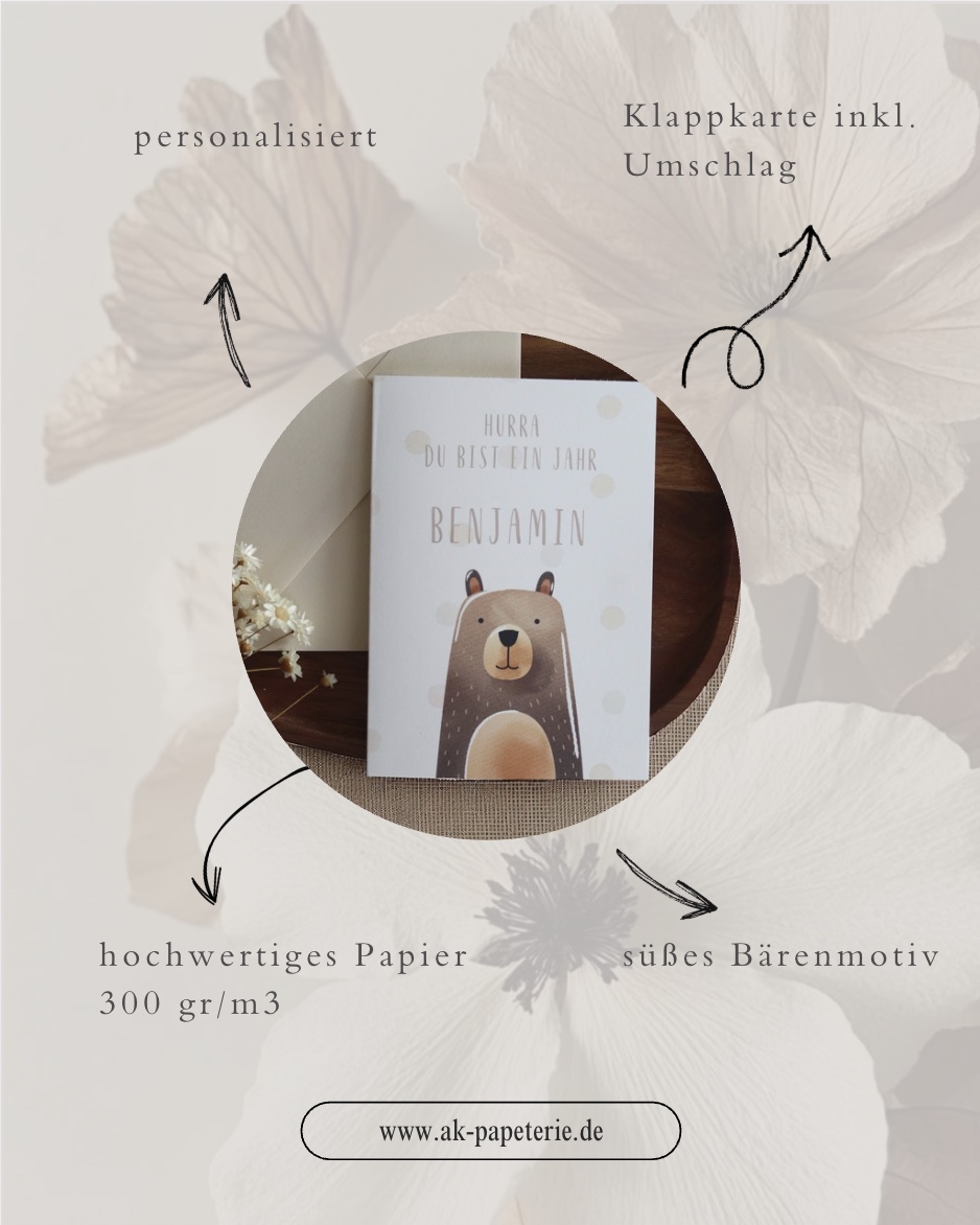 Glückwunschkarte 1. Geburtstag | Bär Motiv & Name personalisiert – Bild 4