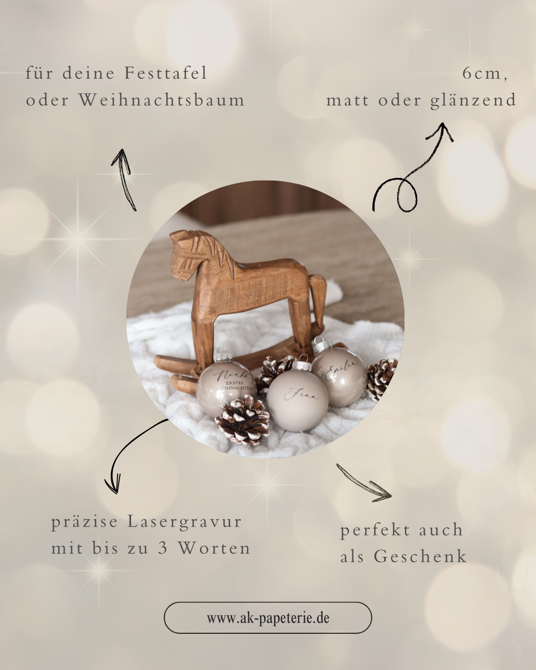 Personalisierte Christbaumkugel in Beige – 6 cm – Bild 4