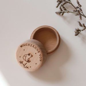 Personalisierte Milchzahndose aus Holz - Bär