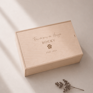 Erinnerungskiste Holz personalisiert, Haustier Hund Katze