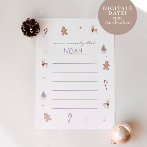 Wunschzettel mit vielen weihnachtlichen Aquarellmotiven